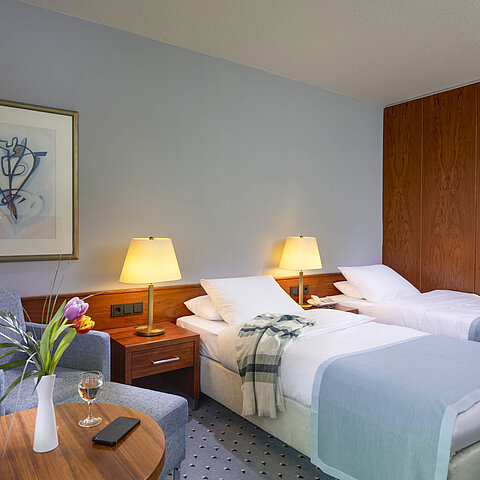 Camera twin comfort al Maritim Hotel Darmstadt con due letti singoli, area salotto accogliente e design elegante.Camera twin comfort al Maritim Hotel Darmstadt con due letti singoli, area salotto accogliente e design elegante.Camera twin comfort al Maritim Hotel Darmstadt con due letti singoli, area salotto accogliente e design elegante.